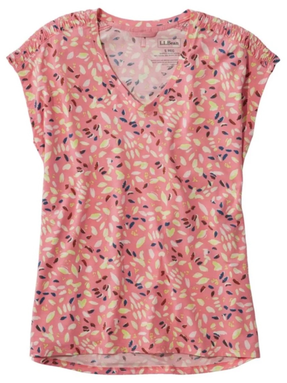 NWT L.L.Bean Beyond Soft Knit V Neck Sleeveless Top Pink Print - M